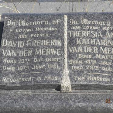 MERWE David Frederik, van der 1893-1961 &amp; Theresia Anna Katharina MAUER 1899-1965