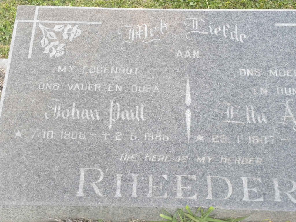 RHEEDER Johan Paul 1909-1986 &amp; Ella A. 1907-?