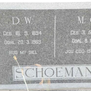 SCHOEMAN D.W. 1894-1969 &amp; M.C. 1889-1970