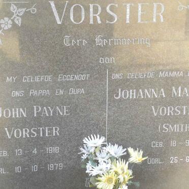 VORSTER John Payne 1918-1979 &amp; Johanna Marthina SMITH 1913-1999