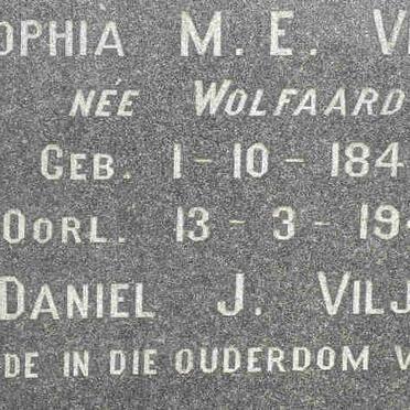 VILJOEN Daniel J. &amp; Sophia M.E. WOLFAARDT 1846-1947
