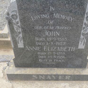SNAYER John 1885-1953 &amp; Annie Elizabeth 1888-1956