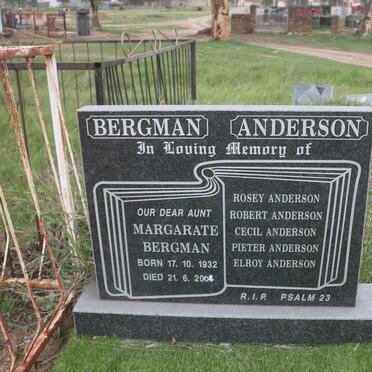 BERGMAN Margarate 1932-2004 :: ANDERSON Rosey :: ANDERSON Robert :: ANDERSON Cecil :: ANDERSON Pieter :: ANDERSON Elroy