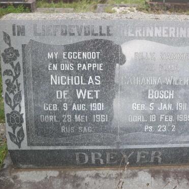DREYER Nicholas de Wet 1901-1961 &amp; Catharina Wilemina BOSCH 1911-1989