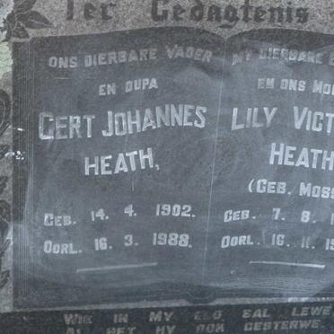 HEATH Gert Johannes 1902-1988 &amp; Lily Victoria MOSS 1905-1954
