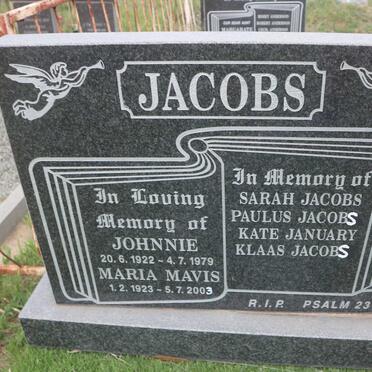 JACOBS Johnnie 1922-1979 &amp; Maria Mavis 1923-2003 