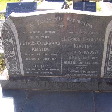 KIRSTEN Petrus Coenraad 1884-1951 &amp; Elizabeth Catharina STRAUSS 1894-1962