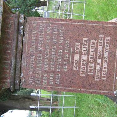 McCALLUM Eliza 1819-1879 :: McCALLUM Alexander 1811-1885 :: McCALLUM Daniel 1804-1887