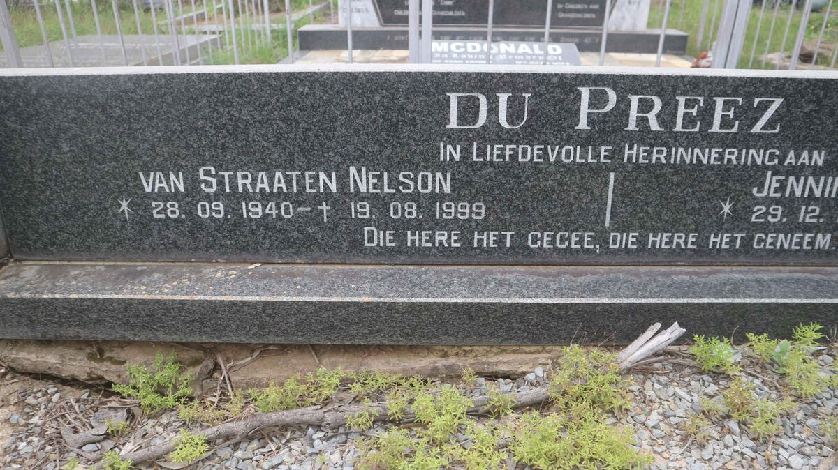 PREEZ Van Straaten Nelson, du 1940-1999 &amp; Jennifer Beryl 1938-1995