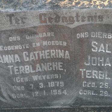 TERBLANCHE Salmon Johannes 1880-1956 &amp; Anna Catherina WEYERS 1879-1954