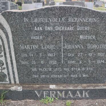 VERMAAK Martin Louie 1907-1958 &amp; Johanna Dorothea 1907-1974