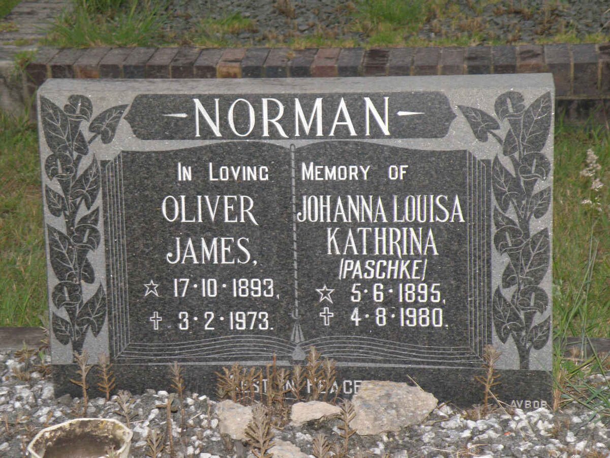 NORMAN Oliver James 1893-1973 &amp; Johanna Louisa Kathrina PASCHKE 1895-1980