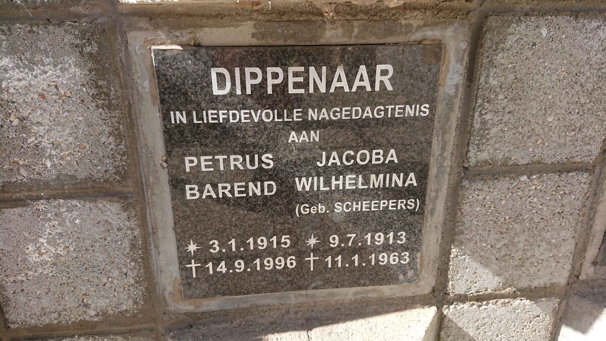 DIPPENAAR Petrus Barend 1915-1996 &amp; Jacoba Wilhelmina SCHEEPERS 1913-1963