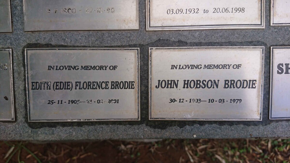 BRODIE John Hobson 1903-1979 &amp; Edith Florence 1905-2001