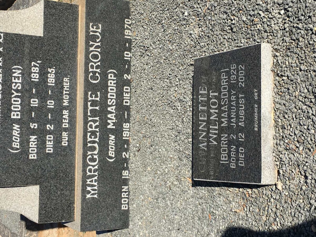 WILMOT Annette nee MAASDORP 1926-2002 :: CRONJE Marguerite nee MAASDORP 1916-1970