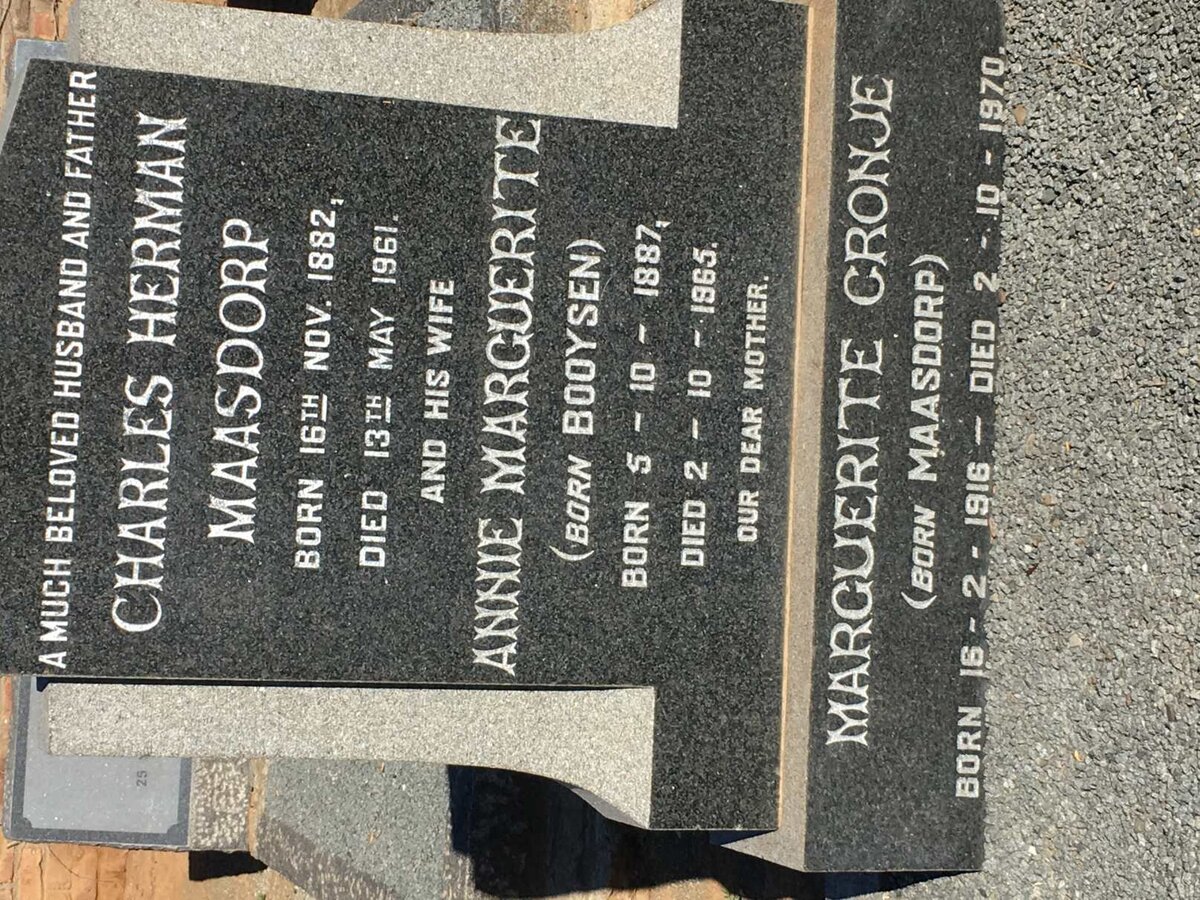 MAASDORP Charles Herman 1882-1961 &amp; Annie Marguerite BOOYSEN 1887-1965