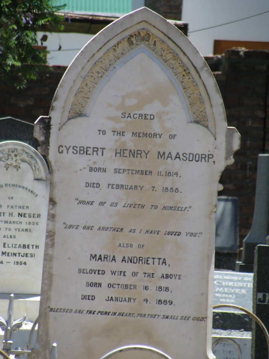 MAASDORP Gysbert Henry 1814-1888 &amp; Maria Andrietta 1818-1889