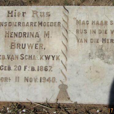 BRUWER Hendrina M. nee VAN SCHALKWYK 1867-1940