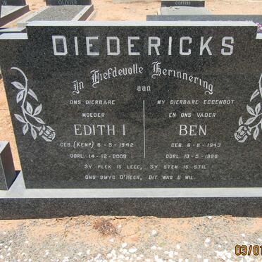 DIEDERICKS Ben 1943-1986 &amp; Edith I. KEMP 1942-2009