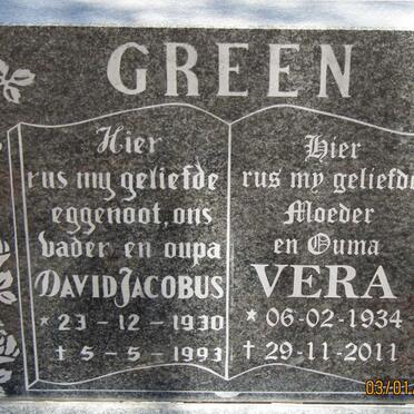GREEN David Jacobus 1930-1993 &amp; Vera 1934-2011
