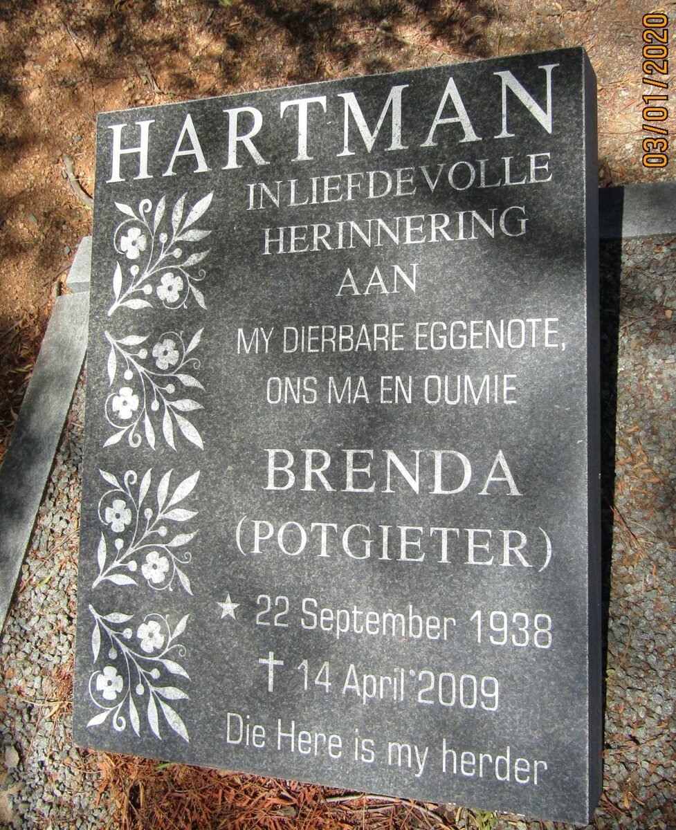 HARTMAN Brenda nee POTGIETER 1938-2009