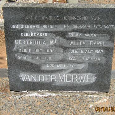 MERWE Willem Carel, van der 1882-1971 &amp; Gertruida M. KEYSER 1896-1981