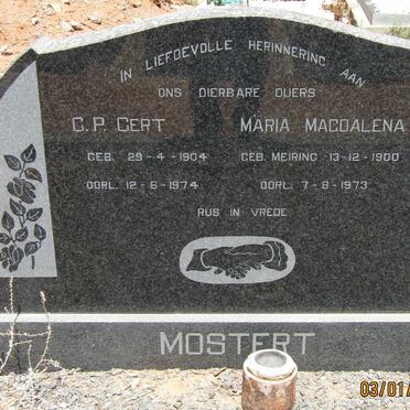 MOSTERT G.P. 1904-1974 &amp; Maria Magdalena MEIRING 1900-1973