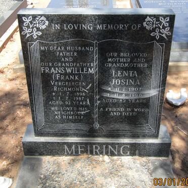 MEIRING Frans Willem 1896-1987 &amp; Lenta Josina 1907-1990