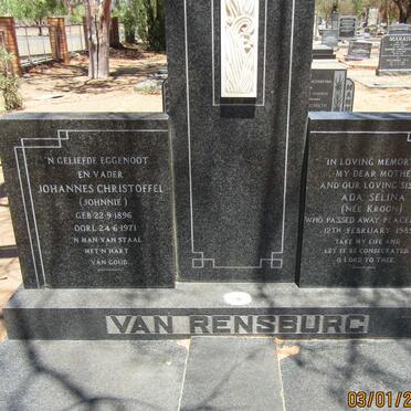 RENSBURG Johannes Christoffel, van 1896-1971 &amp; Ada Selina KROON -1985