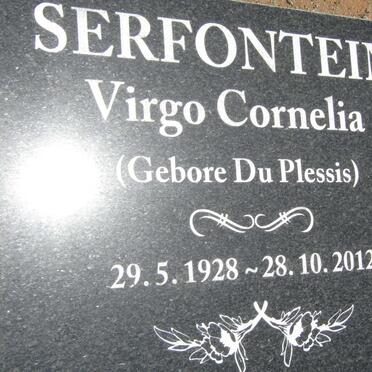 SERFONTEIN Virgo Cornelia nee DU PLESSIS 1928-2012