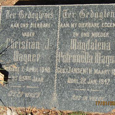 WAGNER Christian J. -1948 &amp; Magdalena Petronella JANSEN 1867-1947