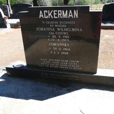 ACKERMAN Johannes 1924-1990 &amp; Johanna Wilhelmina GOUWS 1926-1975