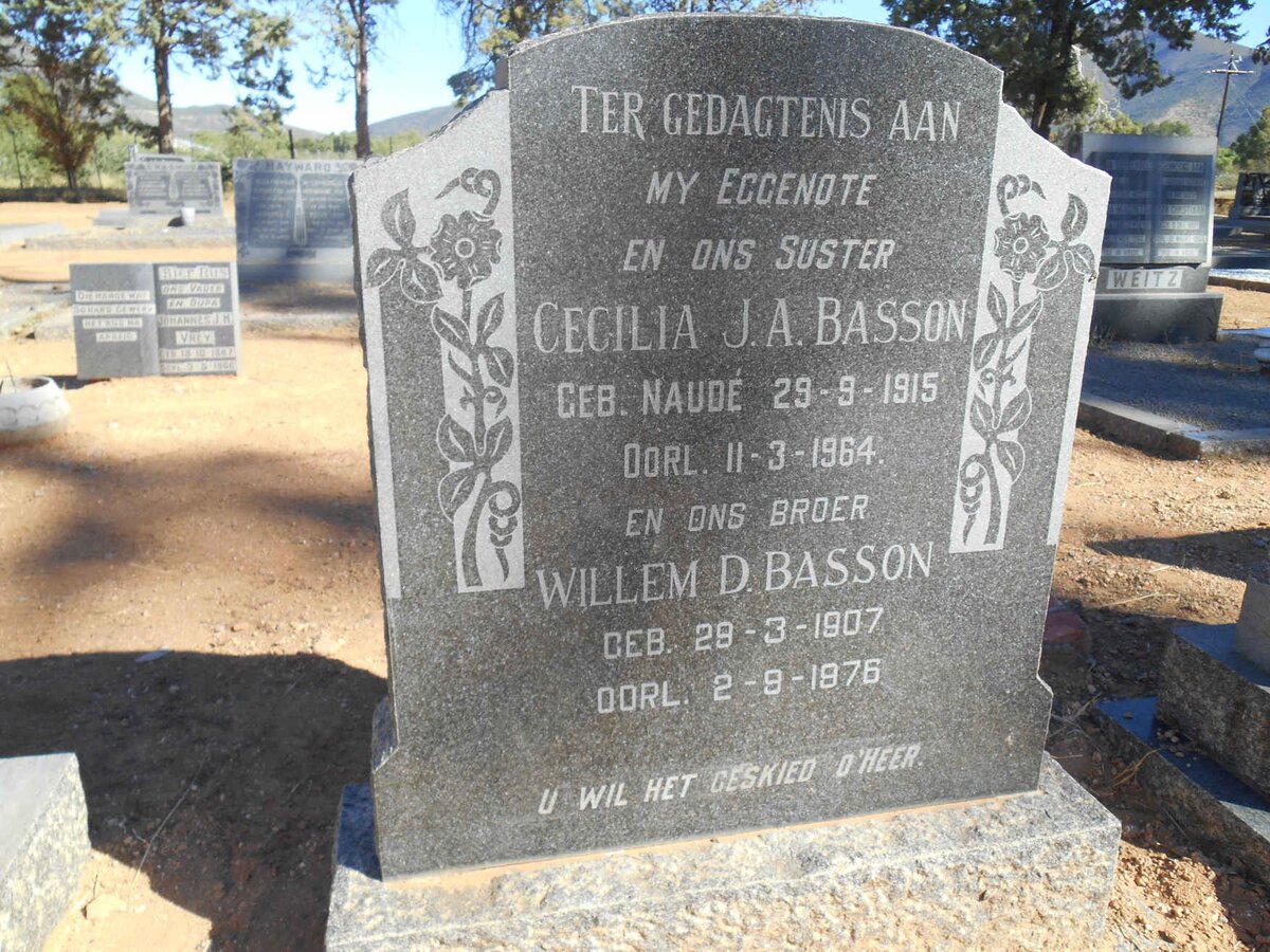 BASSON Willem D. 1907-1976 &amp; Cecilia J.A. NAUDE 1915-1964
