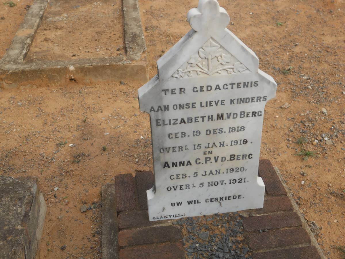 BERG Elizabeth M., v.d. 1918-1919 :: V.D. BERG Anna C.P. 1920-1921