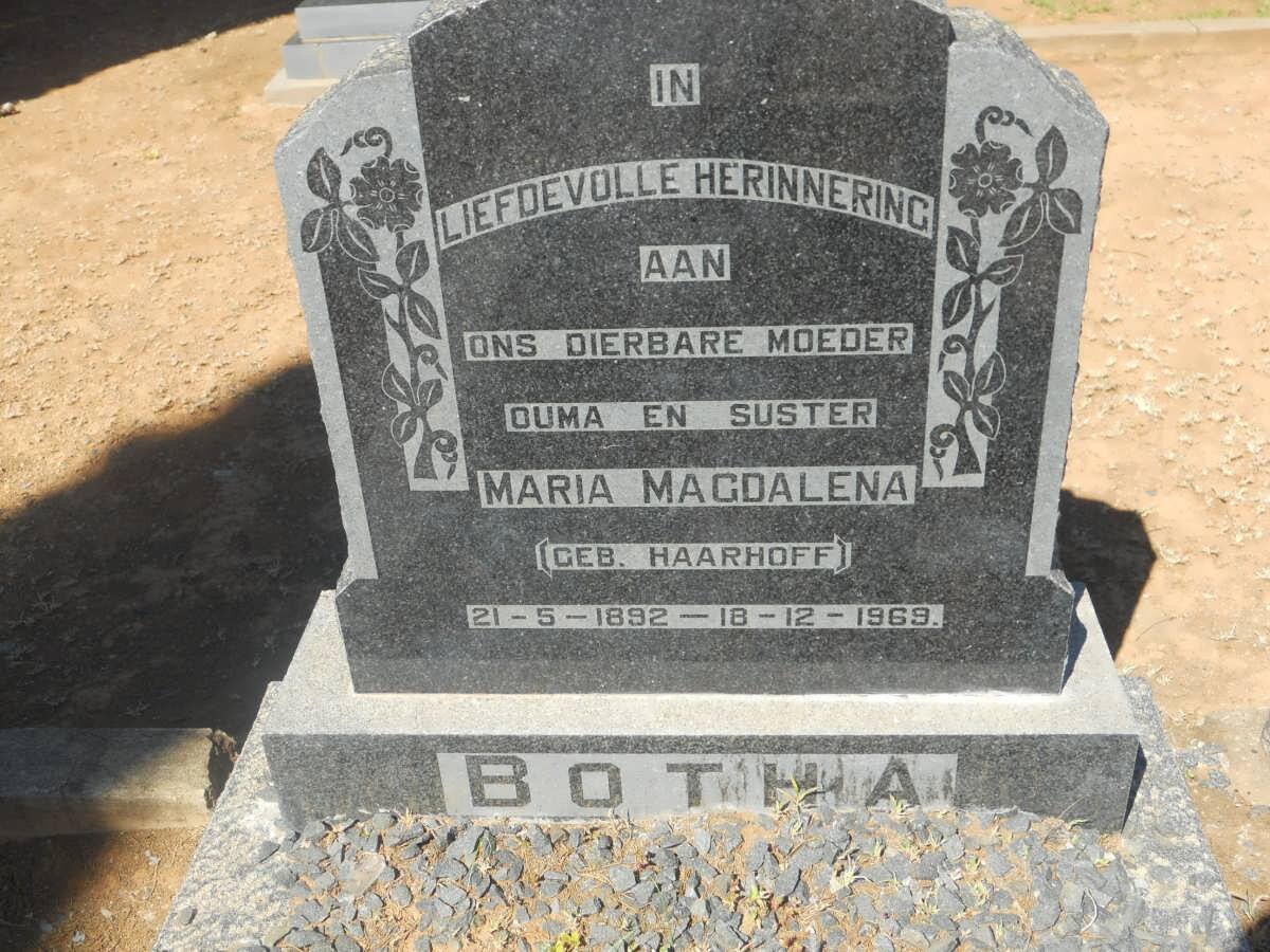 BOTHA Maria Magdalena nee HAARHOFF 1892-1969