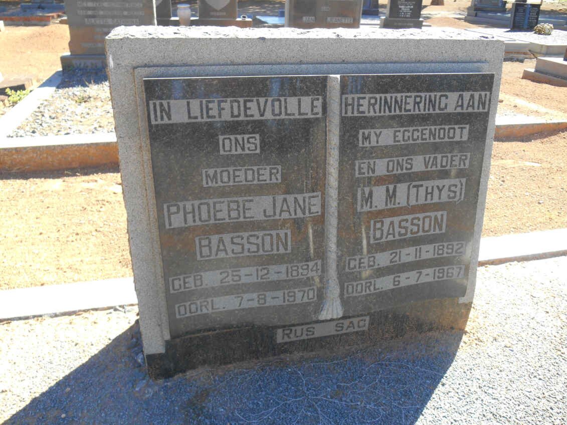 BASSON M.M. 1892-1967 &amp; Phoebe Jane 1894-1970