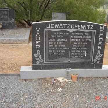 JEWATZCHEWITZ Jacob Johannes 1917-1975 &amp; Martha Alletta 1924-1974