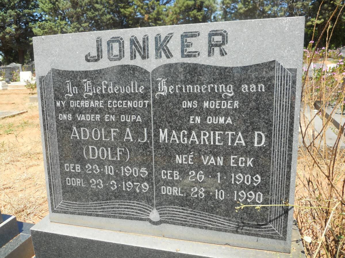 JONKER Adolf A.J. 1905-1979 &amp; Magarieta D. VAN ECK 1909-1990