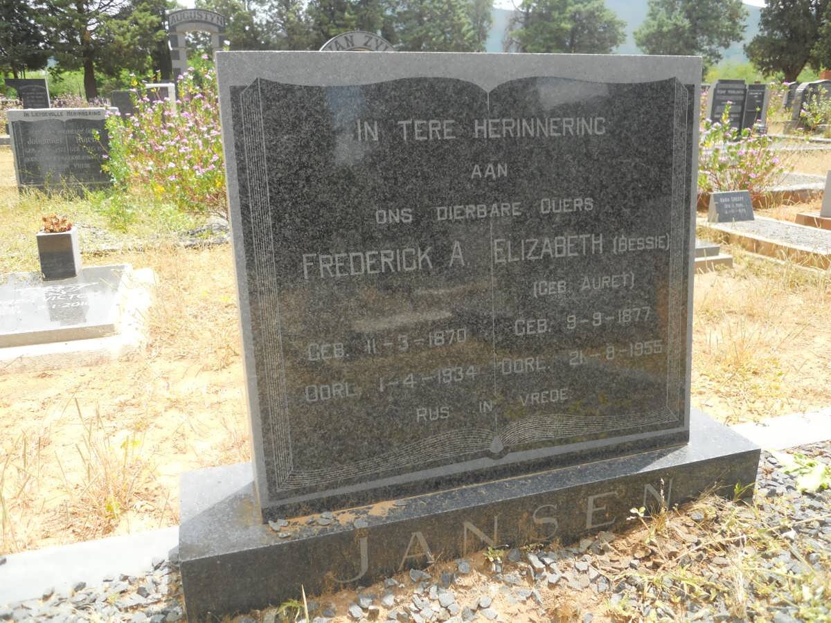 JANSEN Frederick A. 1870-1934 &amp; Elizabeth AURET 1877-1955