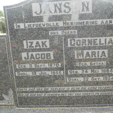 JANSEN Izak Jacob 1870-1955 &amp; Cornelia Maria BOTHA 1884-1954