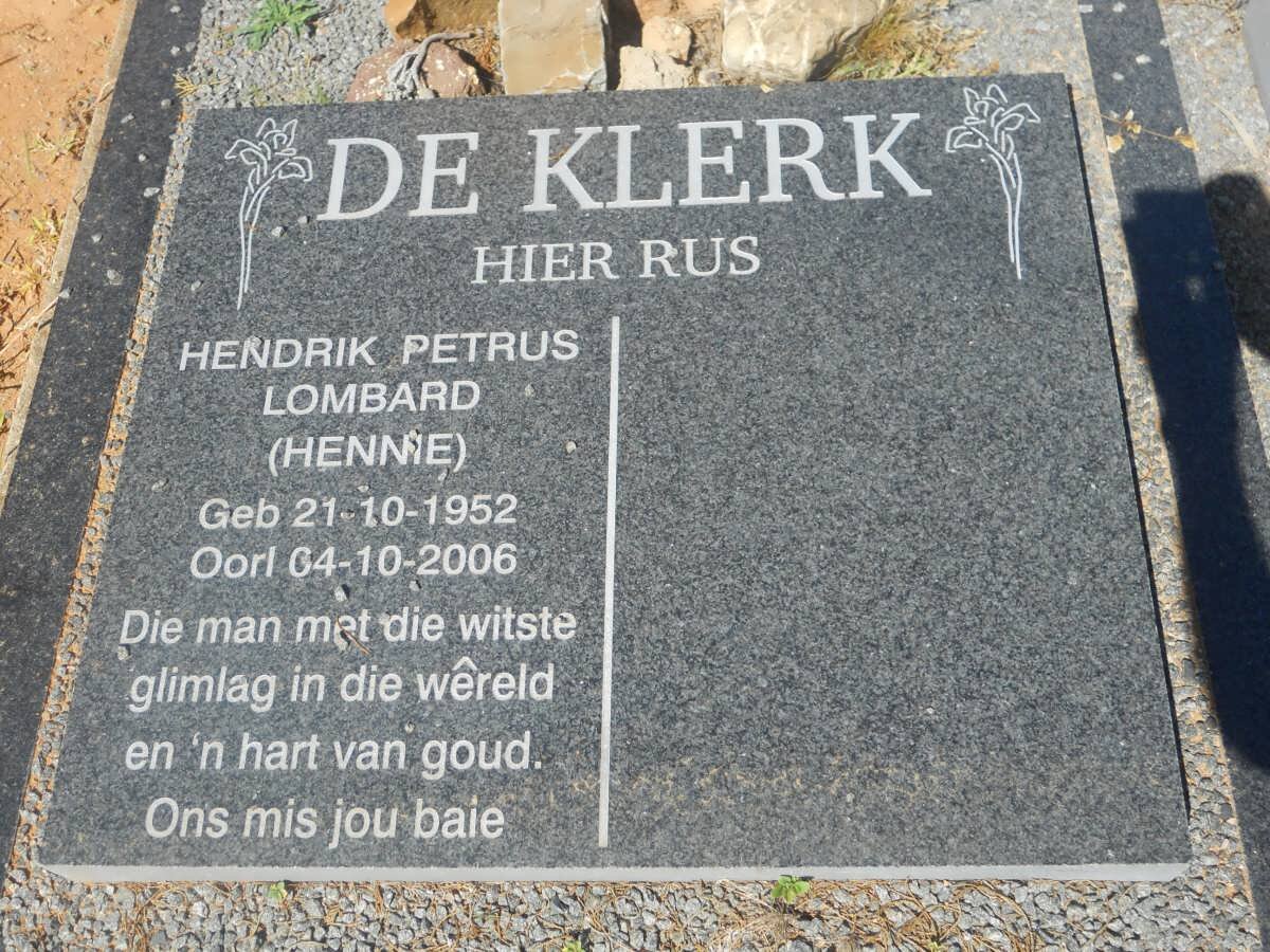 KLERK Hendrik Petrus Lombard, de 1952-2006