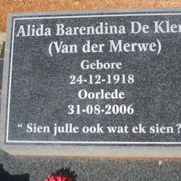 KLERK Alida Barendina, de nee VAN DER MERWE 1918-2006