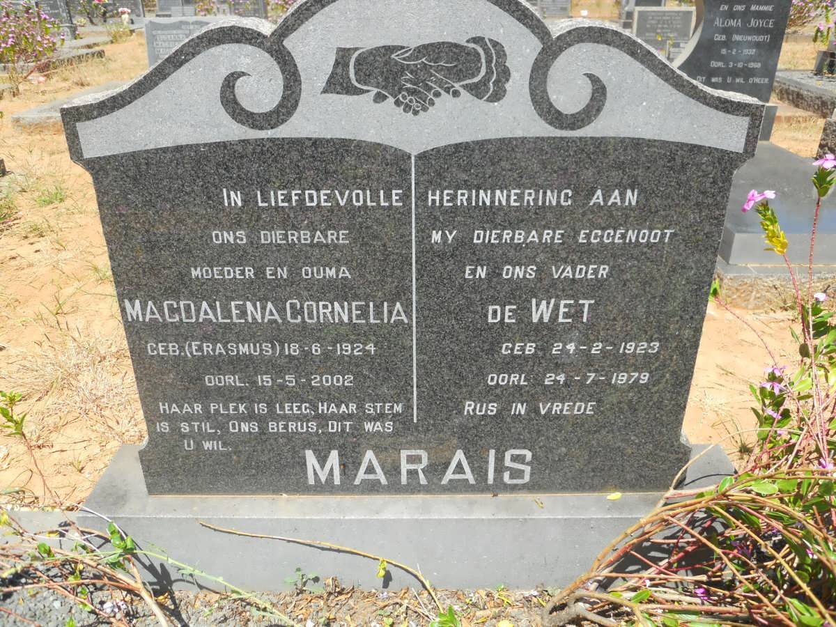 MARAIS De Wet 1923-1979 &amp; Magdalena Cornelia ERASMUS 1924-2002