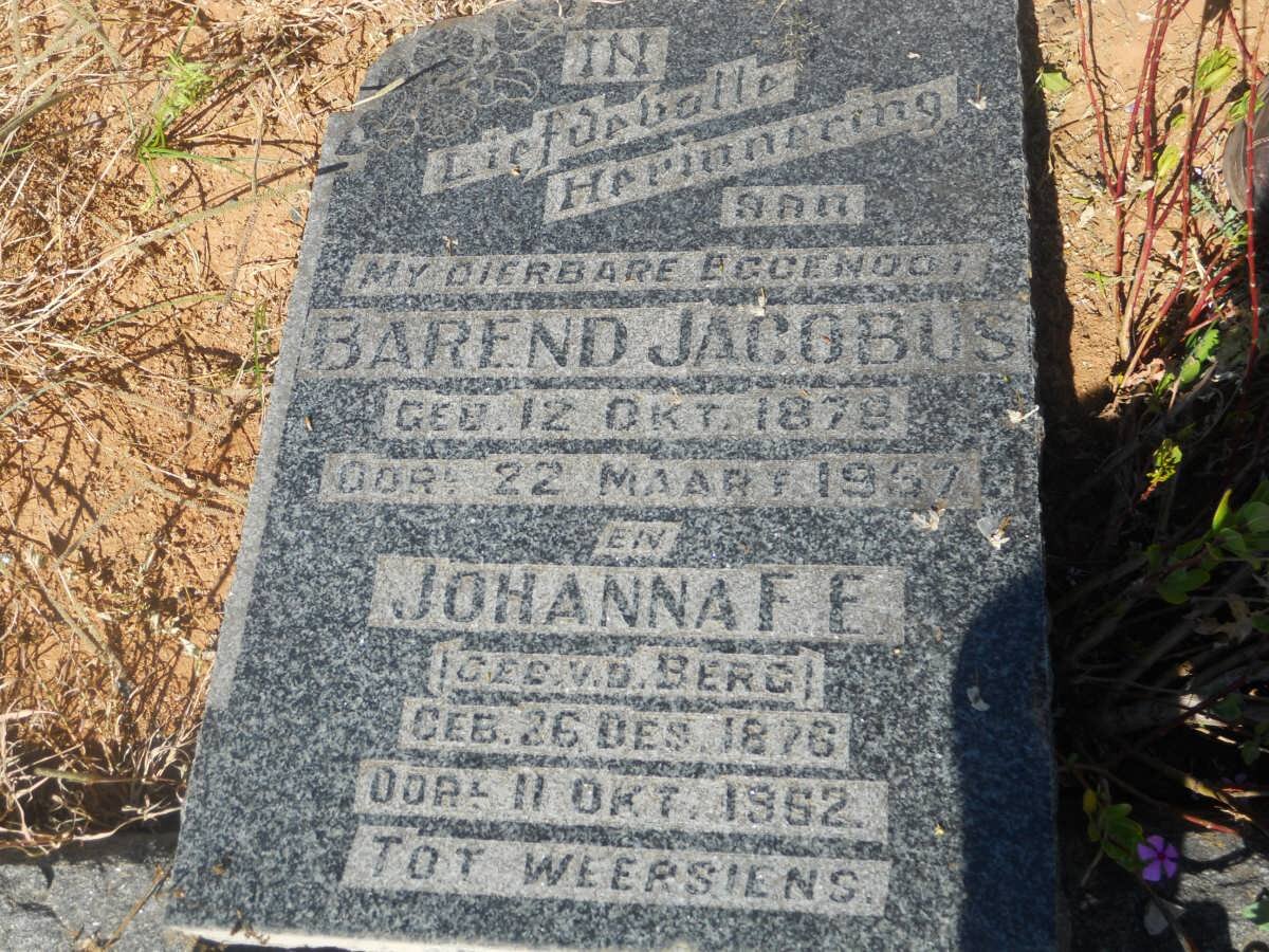 PLESSIS Barend Jacobus, du 1878-1867 &amp; Johanna F.E. V.D. BERG 1876-1962