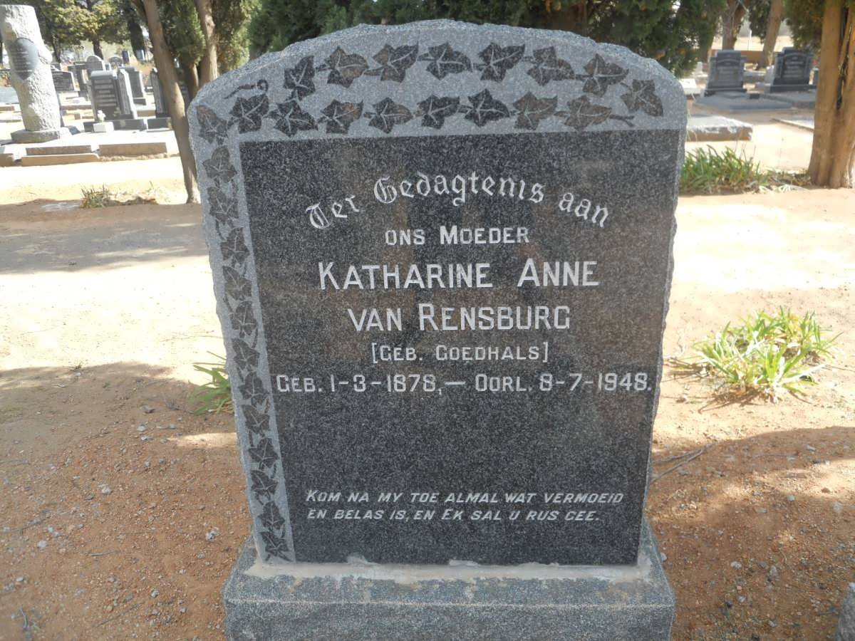 RENSBURG Katharine Anne, van nee GOEDHALS 1878-1948