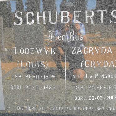 SCHUBERTS Lodewyk 1914-1983 &amp; Zagryda M. J.V. RENSBURG 1917-2008