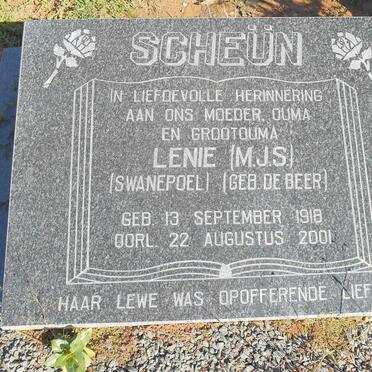 SCHEÜN  M.J.S. voorheen SWANEPOEL nee DE BEER 1918-2001