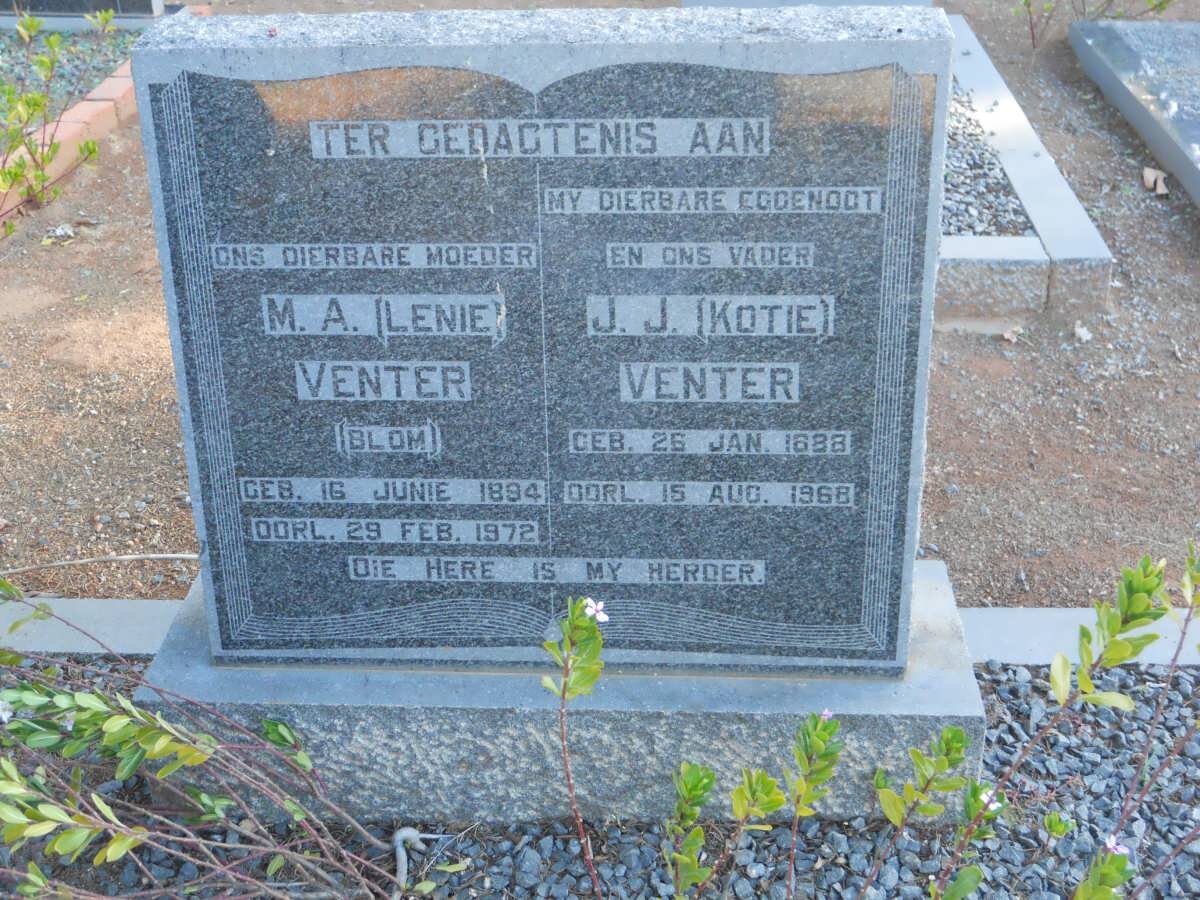 VENTER J.J. 1888-1968 &amp; M.A. BLOM 1894-1972