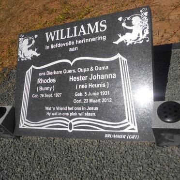 WILLIAMS Rhodes 1927- &amp; Hester Johanna HEUNIS 1931-2012