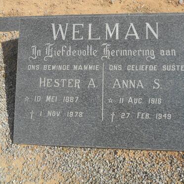 WELMAN Hester A. 1887-1978 :: WELMAN Anna S. 1916-1949
